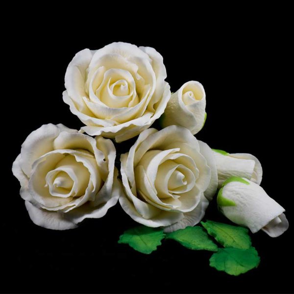 Cake Decoration Supplies New Zealand - Gumpaste Icing Sugar Crafts - Ivory Rose Flower Bunch for Decorations for Birthday & Wedding Cakes NZ